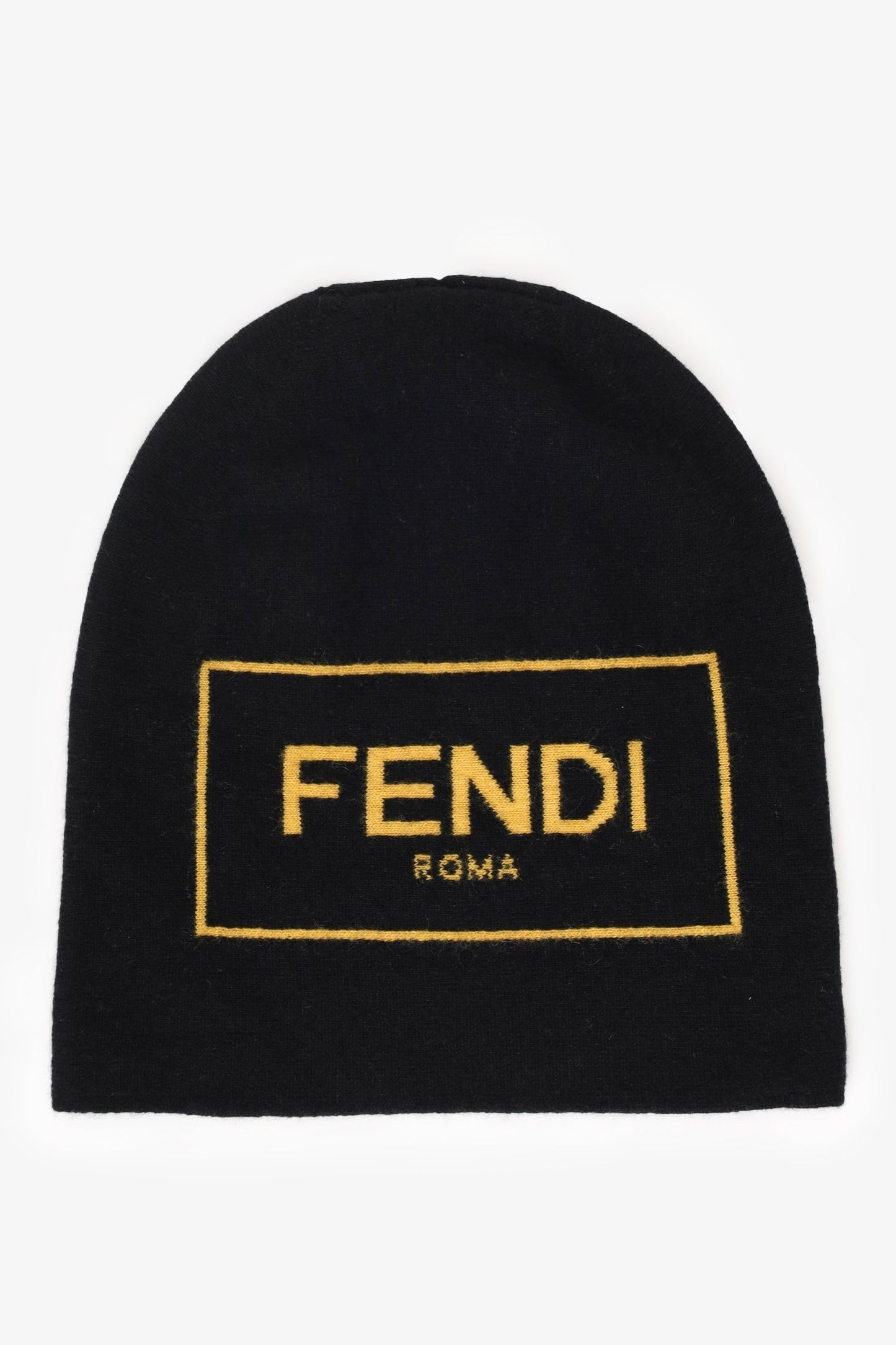 Fendi Handbag Wool Cashmere Toque Black Yellow Logo