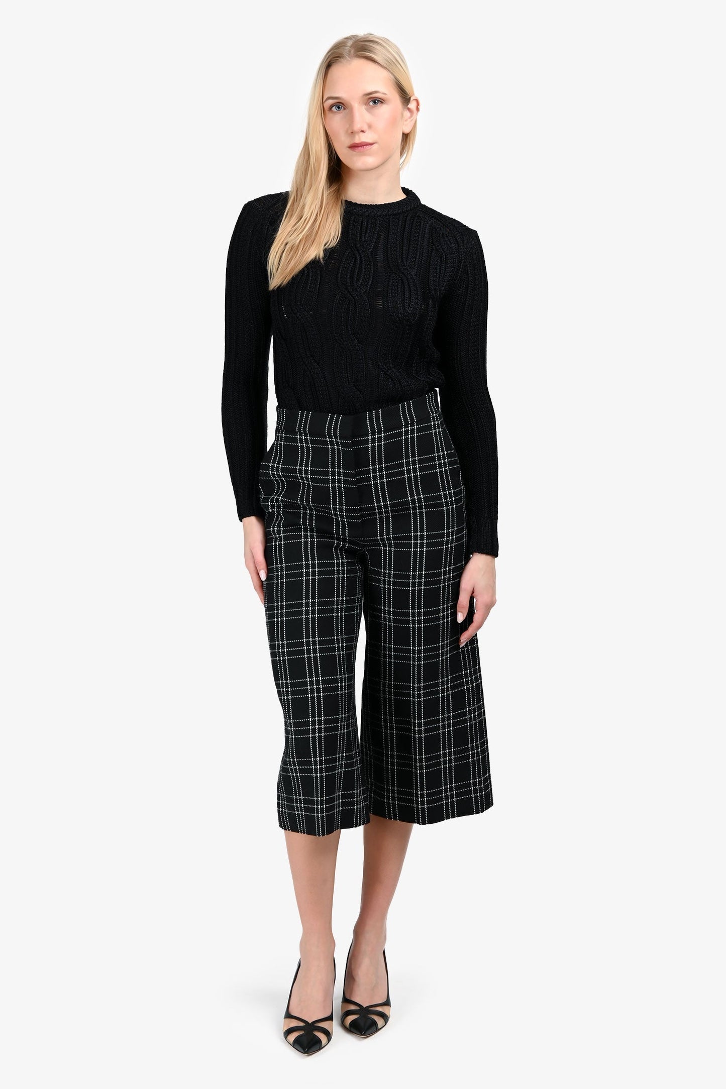 Dior Handbag Christian Wool Check Culottes Black White