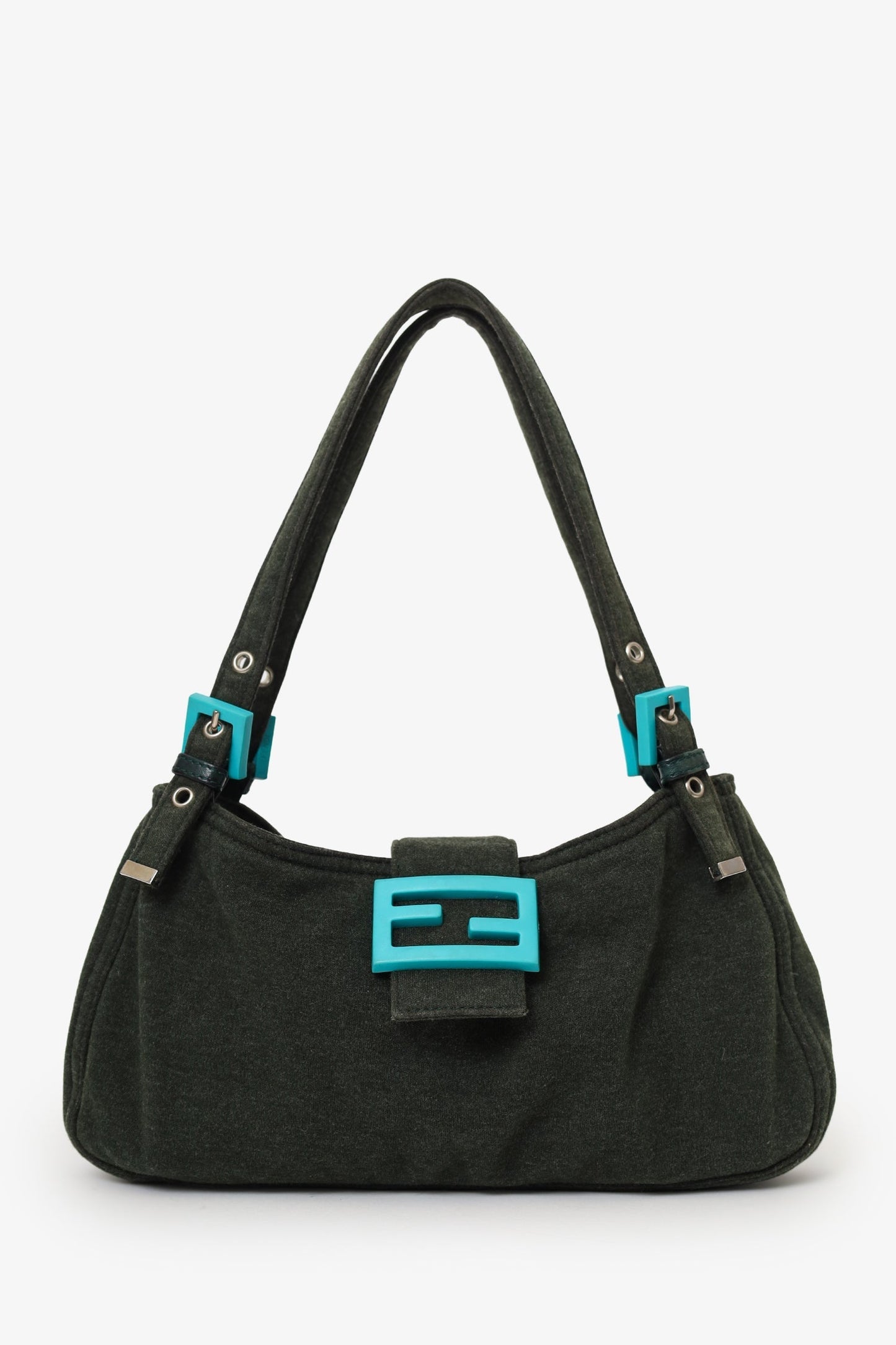 Fendi Shoulder Bag Jersey Double Strap Mama Baguette Bag Blue Green