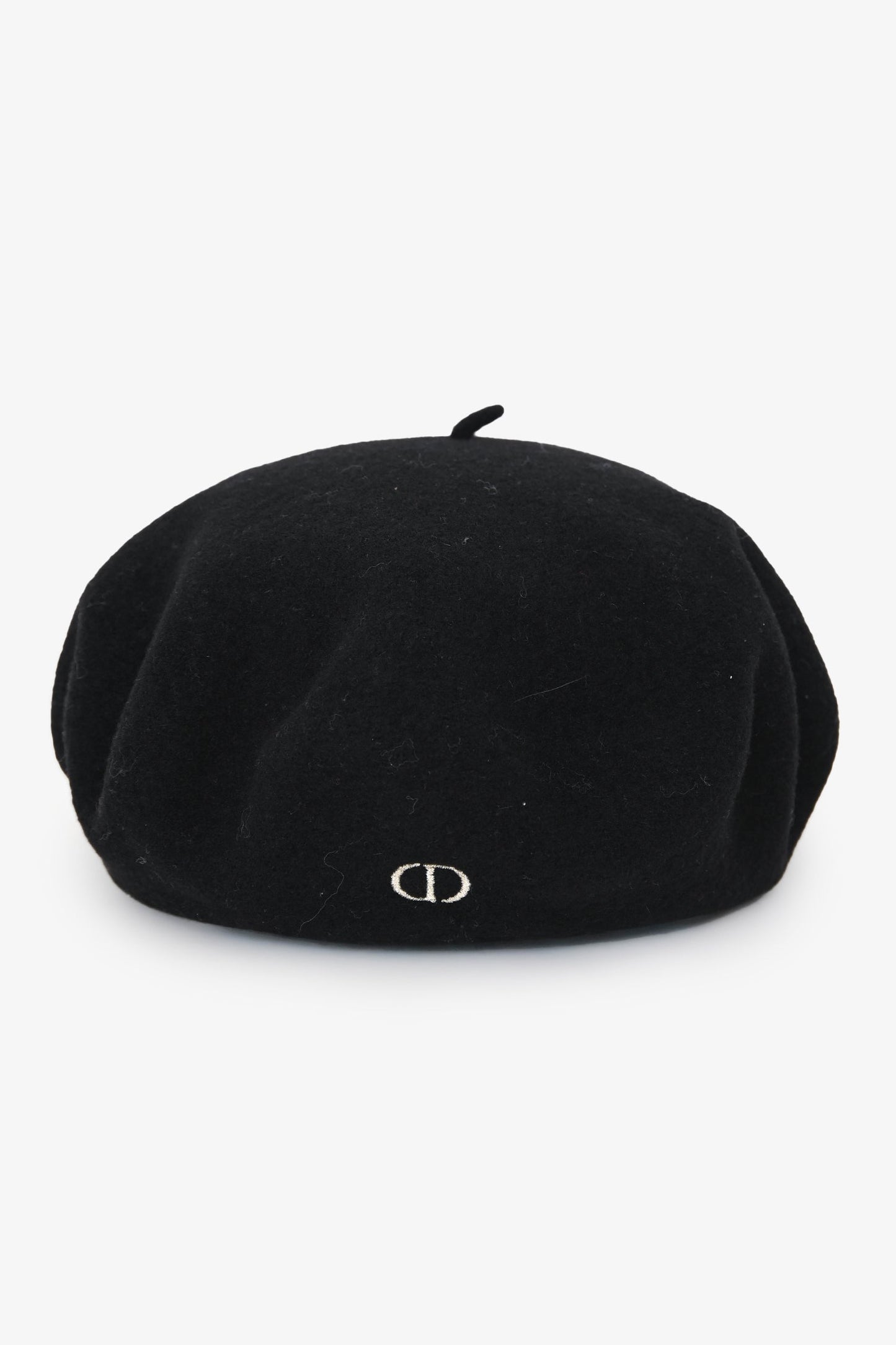 Dior Handbag Christian Wool CD Beret Hat Black Embroidered