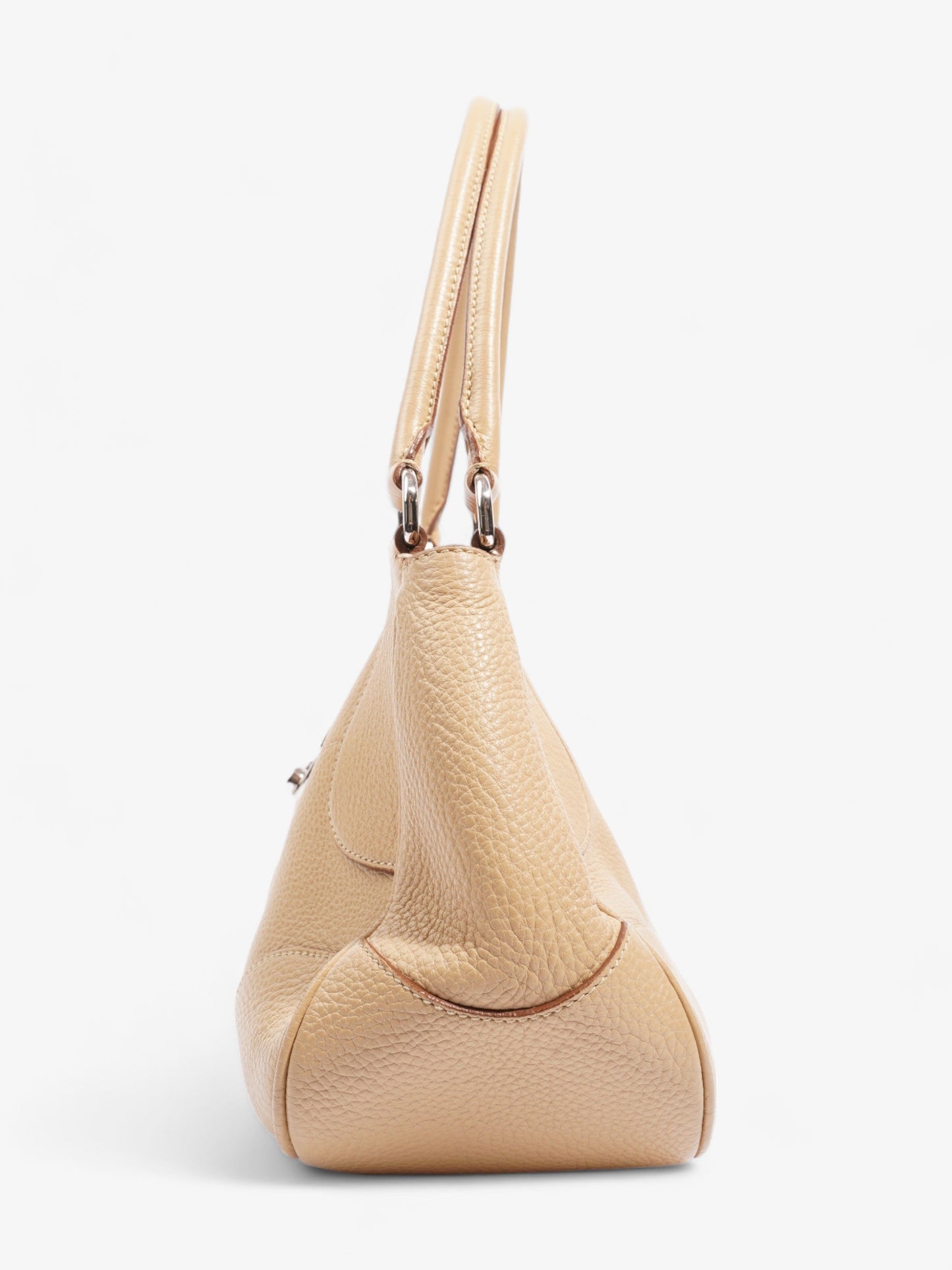 Prada Buckle Shoulder Bag Leather Beige Flap