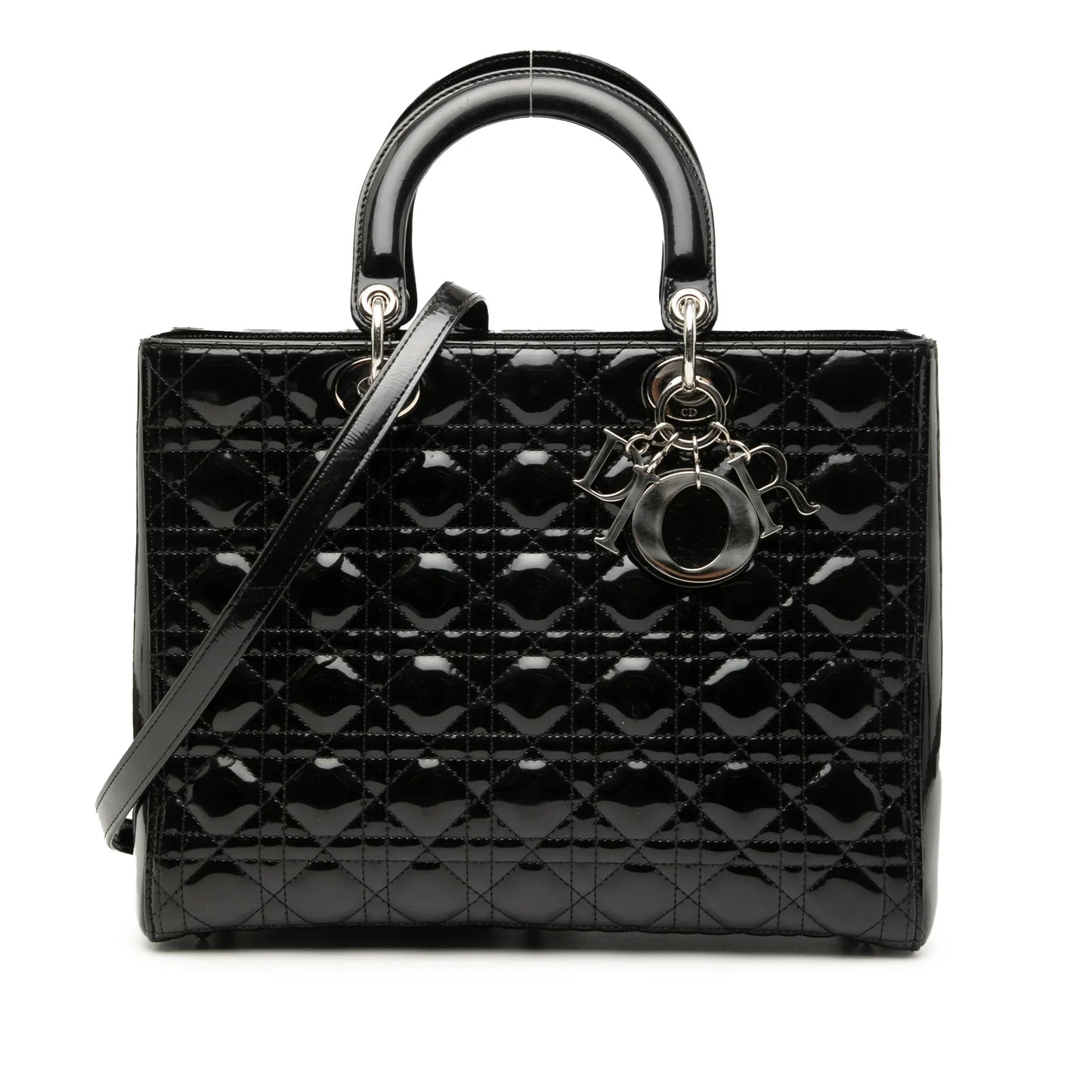 Dior Handbag Cannage Lady Satchel 2 Patent Black Large Satchel Bag