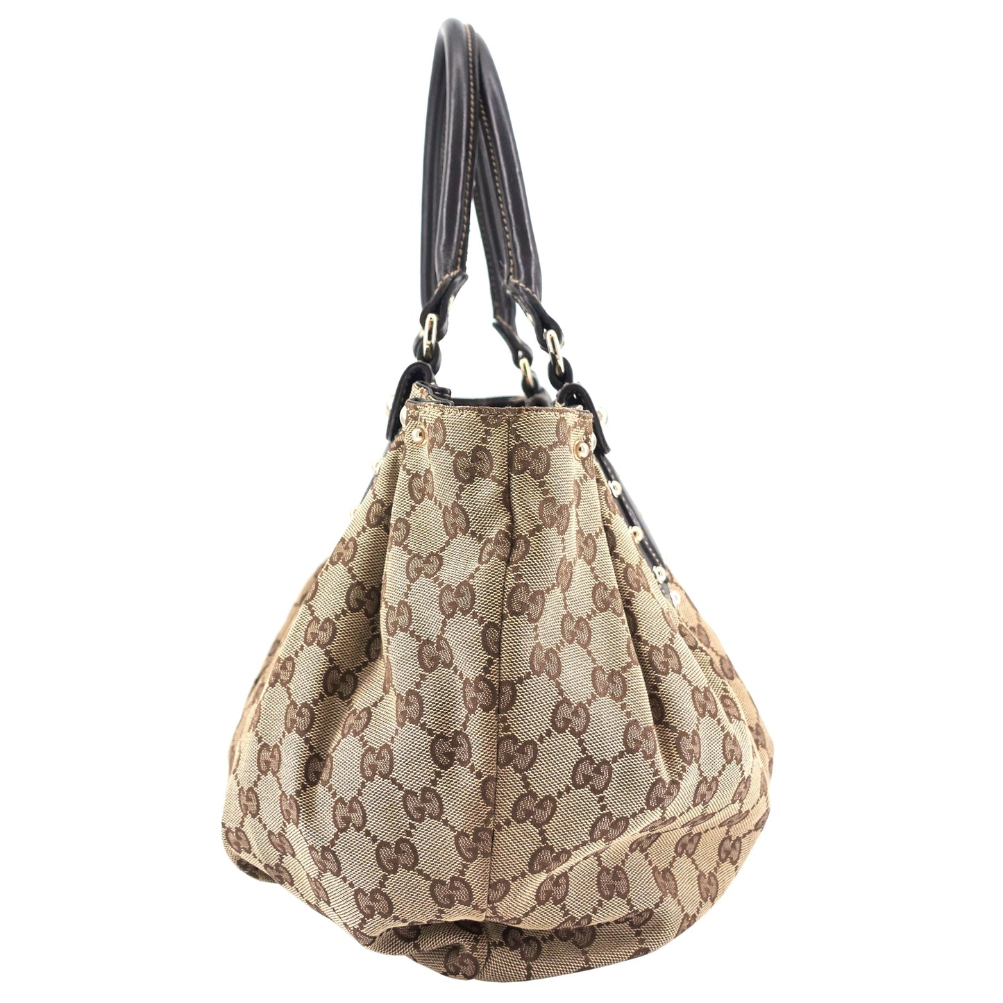 Gucci Pelham Studded Hobo Bag Canvas Monogram Shoulder Bag