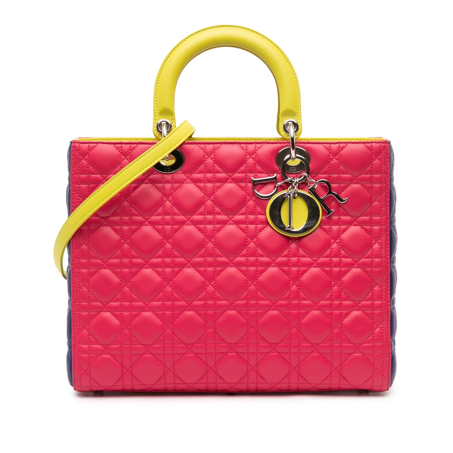 Dior Handbag Tricolor Cannage Lady Satchel Lambskin Pink Large Satchel Bag