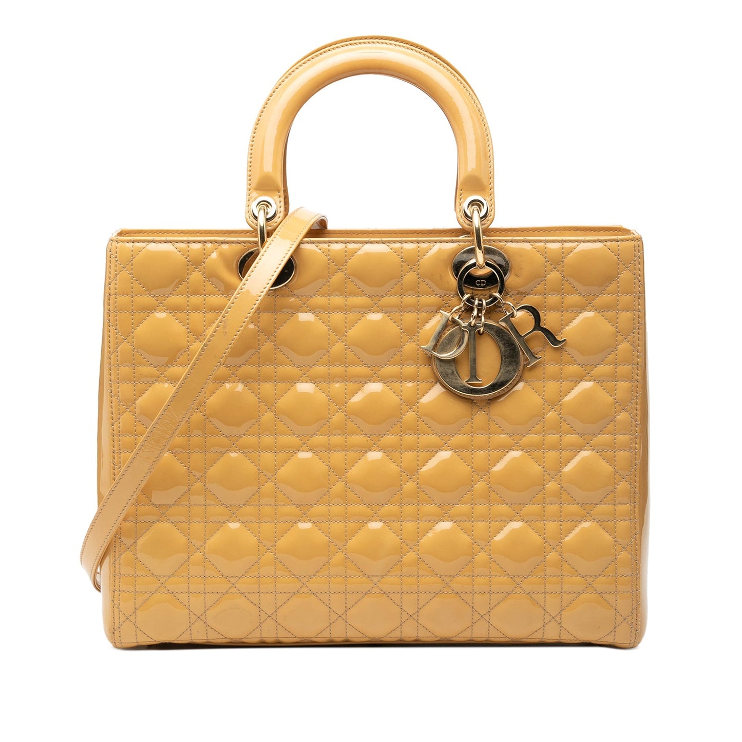 Dior Handbag Cannage Lady Satchel Patent Yellow Large Satchel Bag