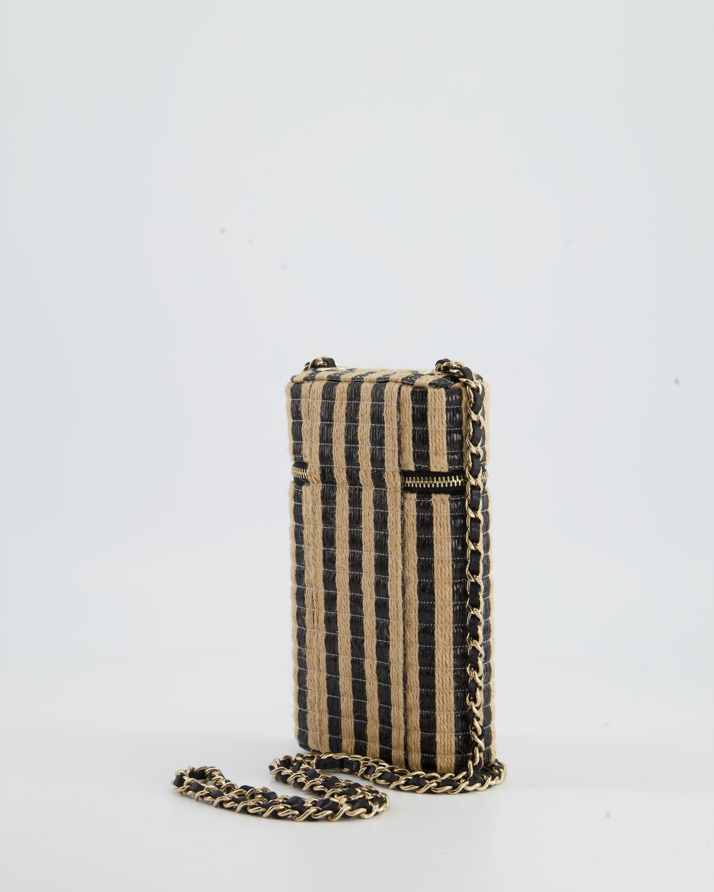 Chanel *HOT* Raffia Vanity Beige and Black Cross-Body Bag with Champagne Gold Hardware