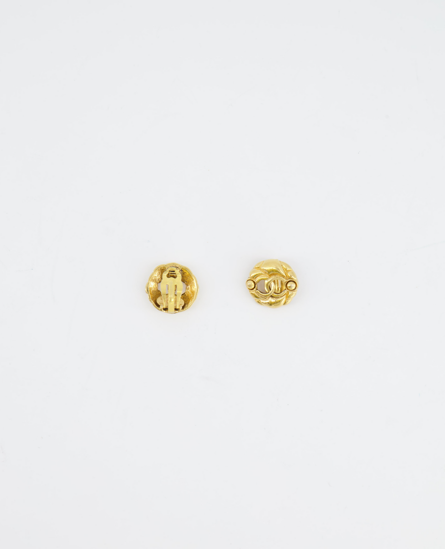 Chanel Yellow Gold Cut-Out Small Round Clip-On Earrings with CC Logo Jewelry