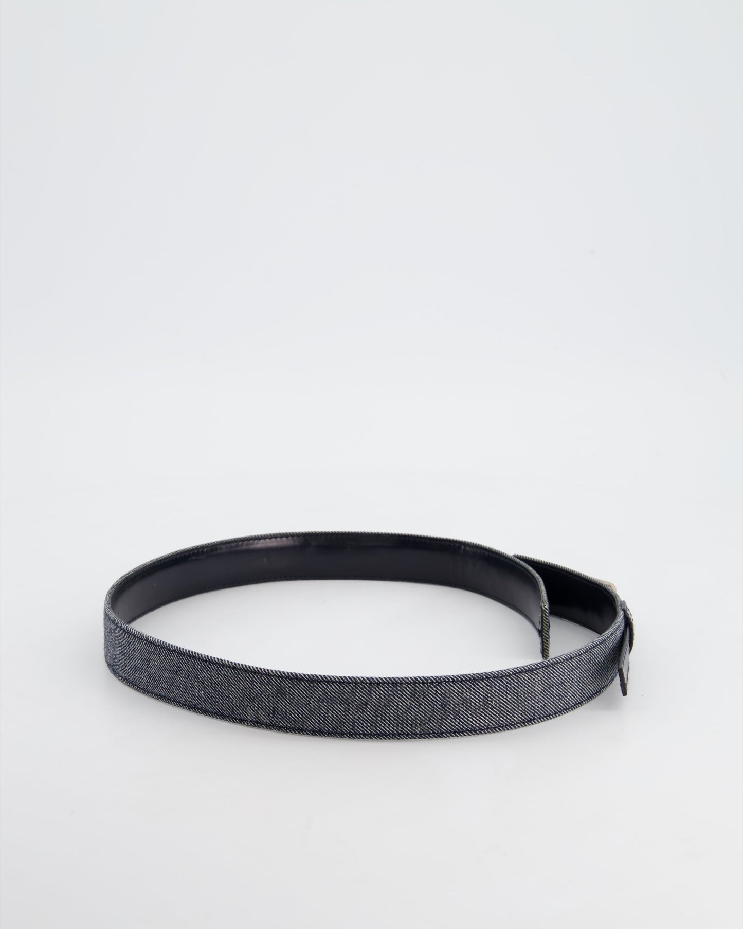 Chanel Denim & Black Leather Belt with Buckle Detail Size