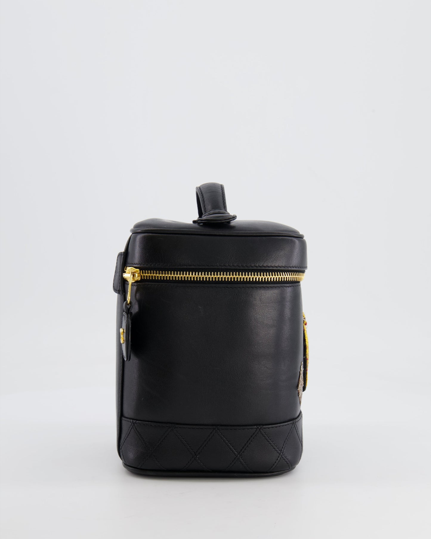 Chanel Black Lambskin Leather Embroidered Vanity Bag with Gold Hardware