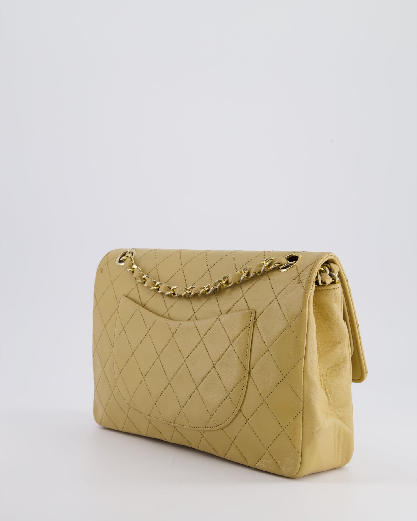 Chanel *FIRE * Chai Beige Classic Medium Stitched Edge Double Flap Bag in Lambskin Leather with Gold Hardware