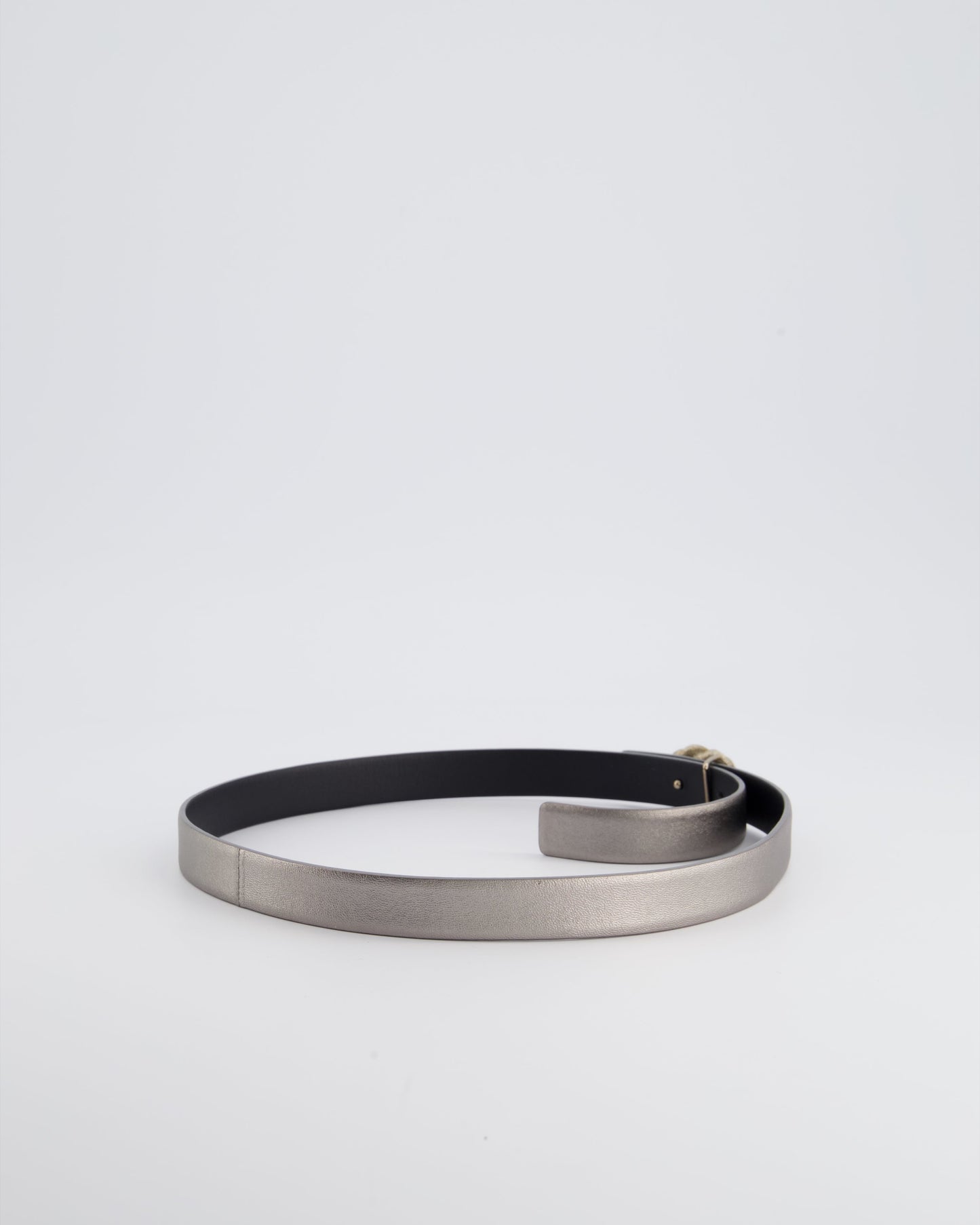 Chanel Metallic Silver Belt with Crystal CC Logo Detail Size