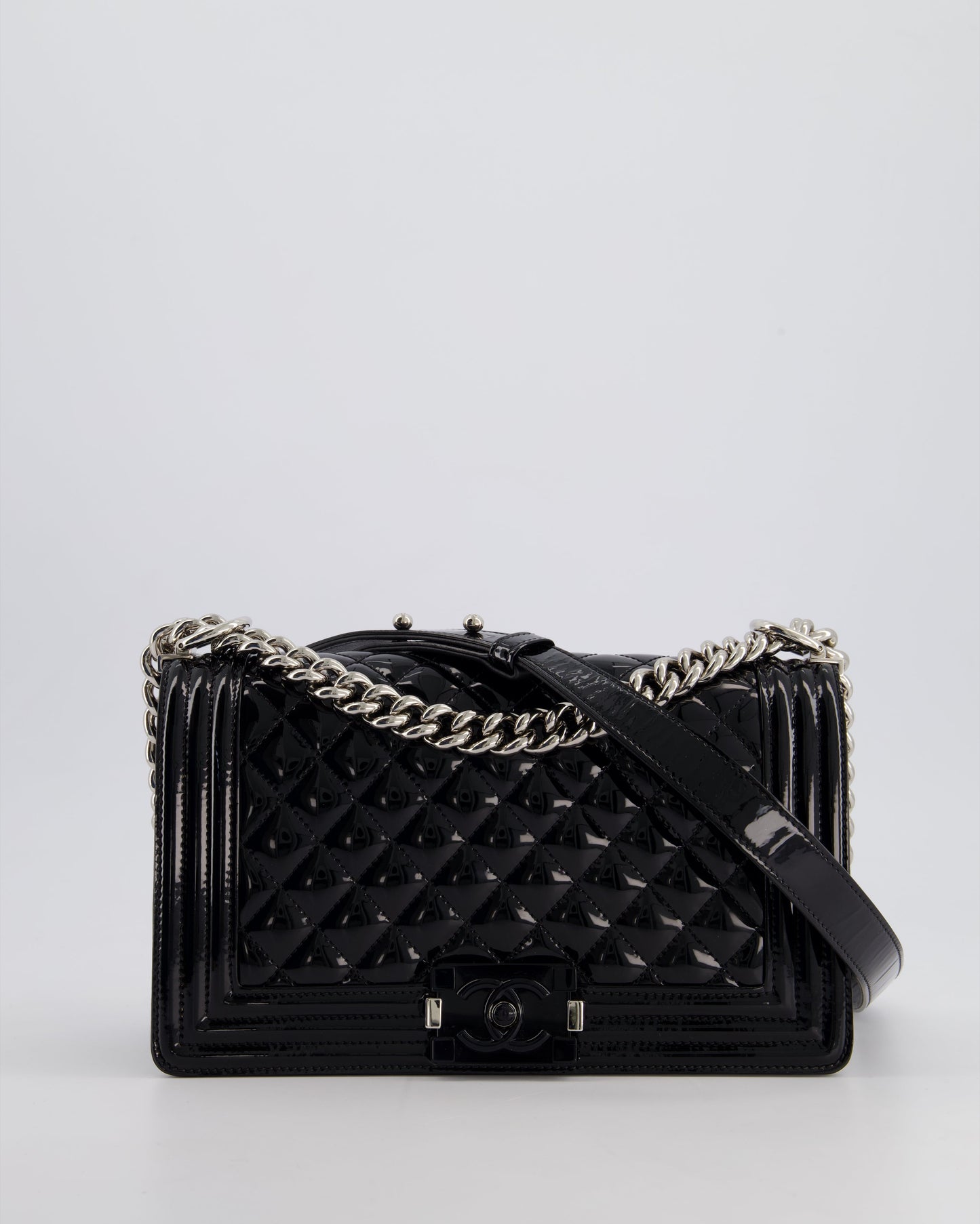 Chanel *FIRE * Black Patent Medium Boy Bag with Black and Silver Hardware