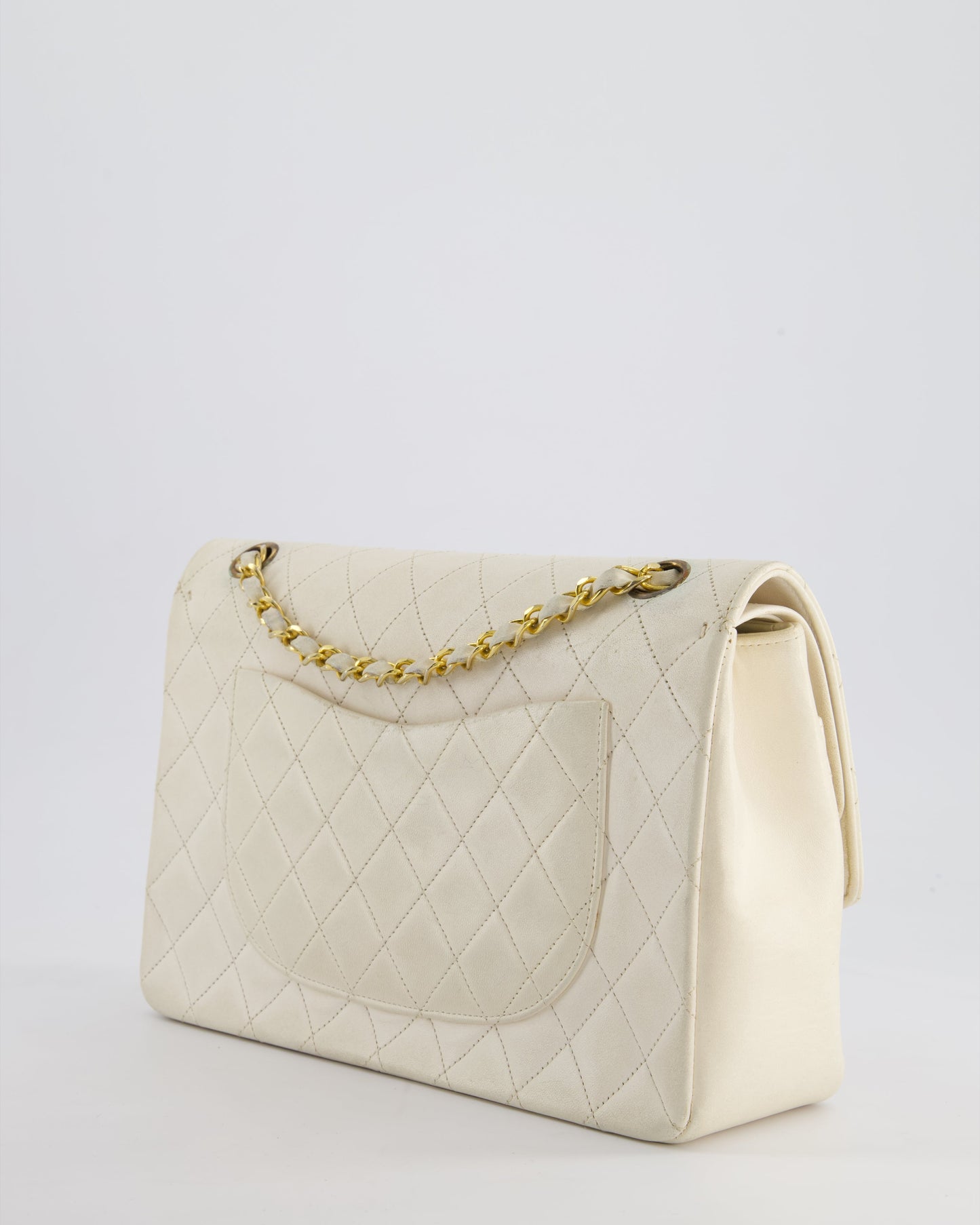 Chanel White Medium Classic Double Flap Bag in Lambskin Leather with Gold Hardware