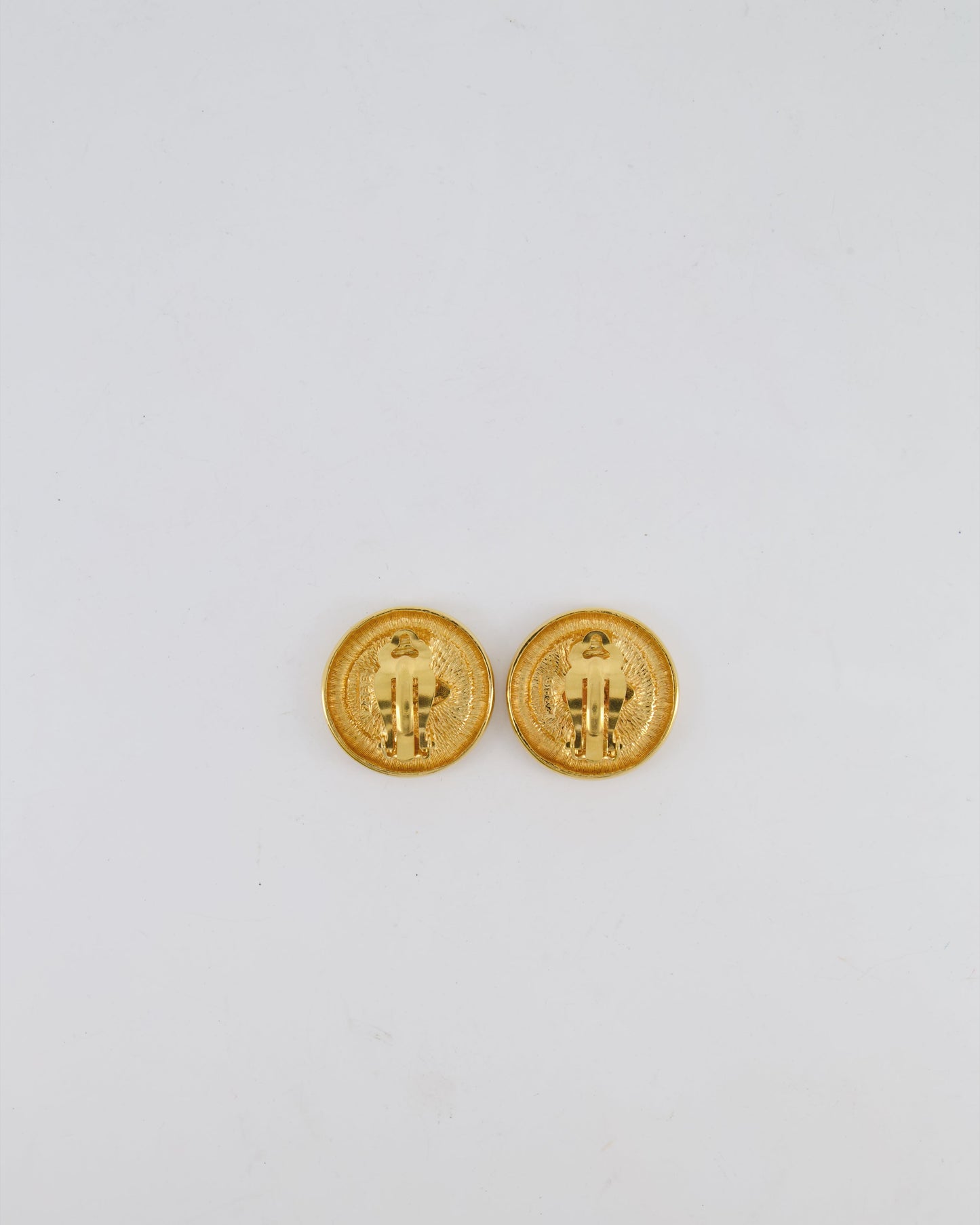 Chanel Gold Classic Round Clip-On Earrings with Gold CC Logo Jewelry