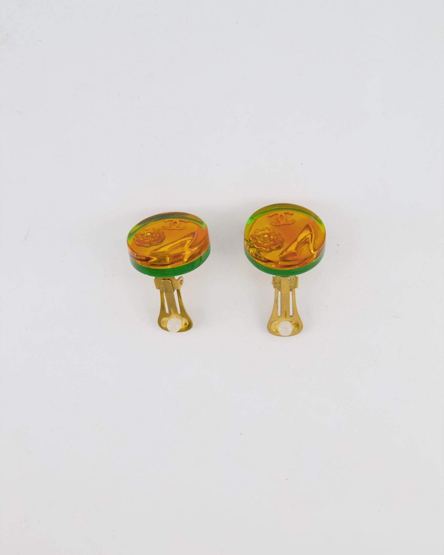 Chanel Multicolour Holographic Round CC Logo Clip-On Earrings Jewelry