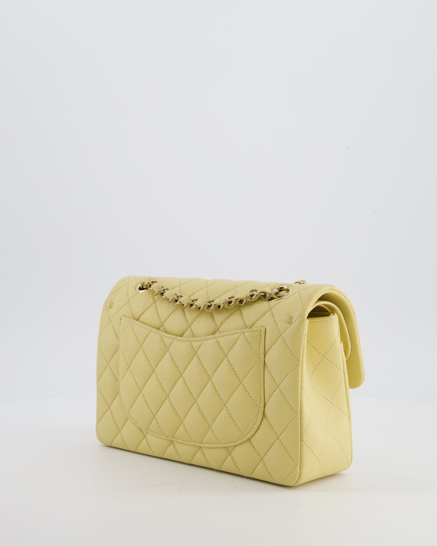 Chanel *RARE COLOUR* Small Classic Double Flap Bag in Butter Yellow Caviar Leather with Champagne Gold Hardware