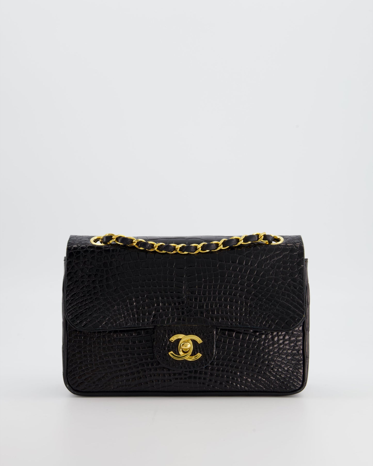 Chanel *RARE* Black Classic Flap Bag in Shiny Crocodile Leather with Gold Hardware