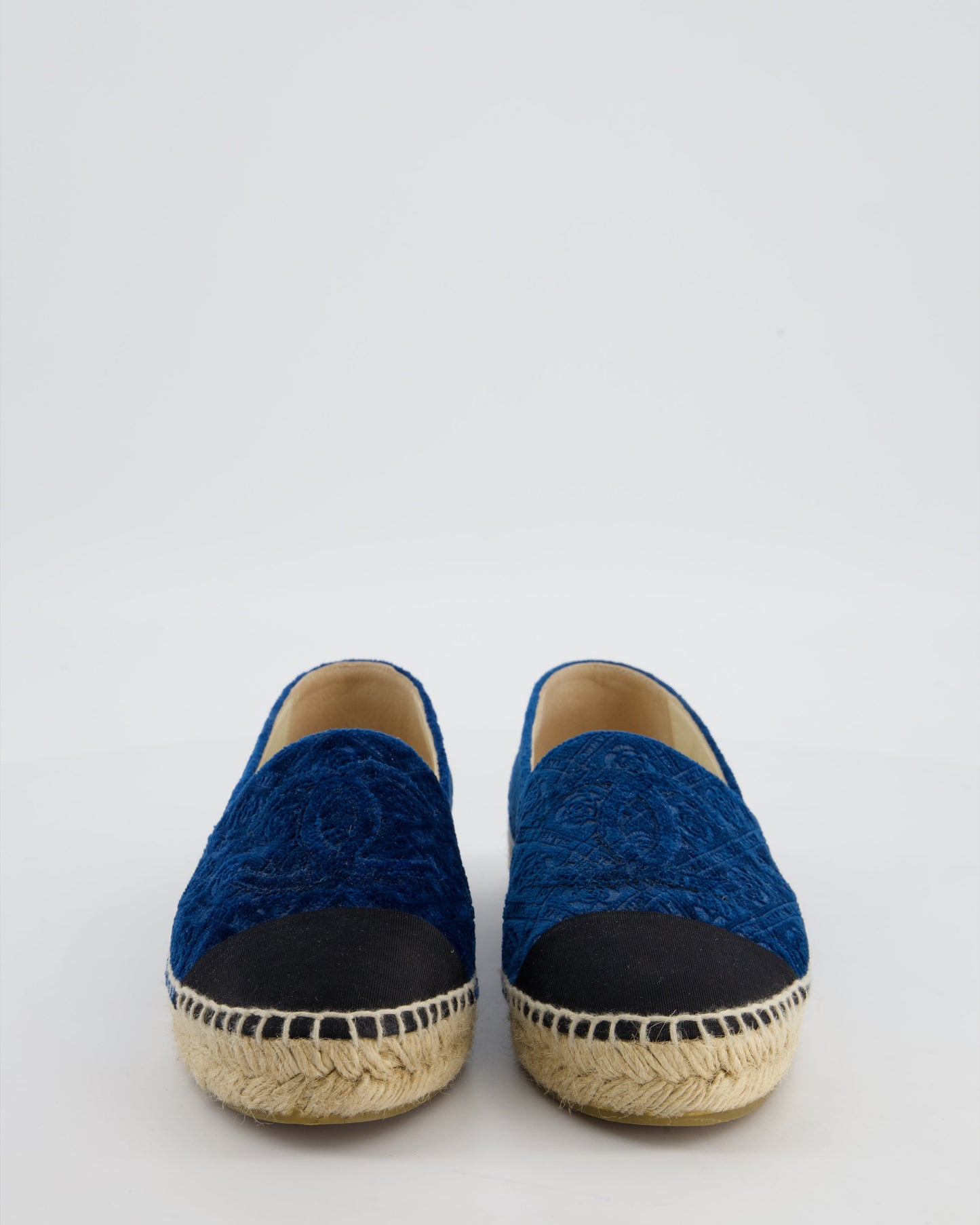 Chanel Blue Velvet Rose Print Espadrilles with CC Logo Size EU 37 Accessory
