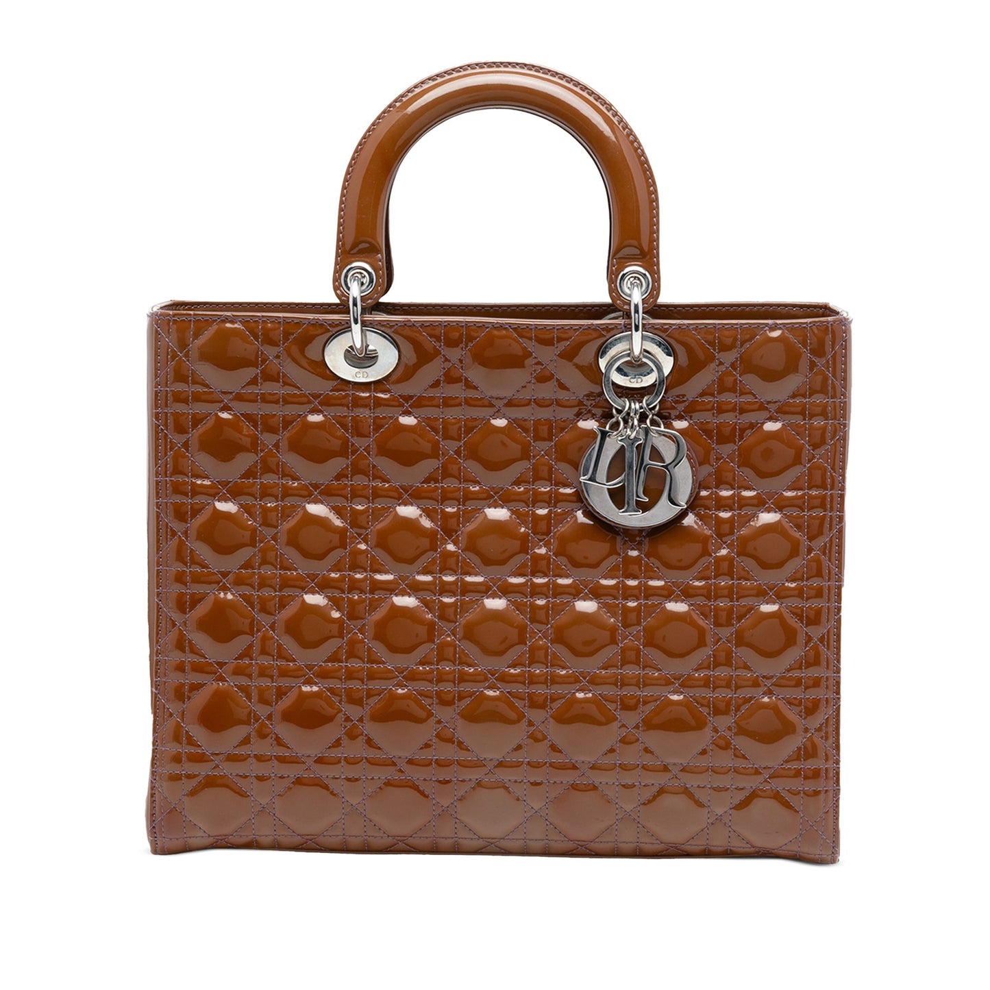 Dior Handbag Cannage Lady Satchel 3 Patent Brown Large Satchel Bag