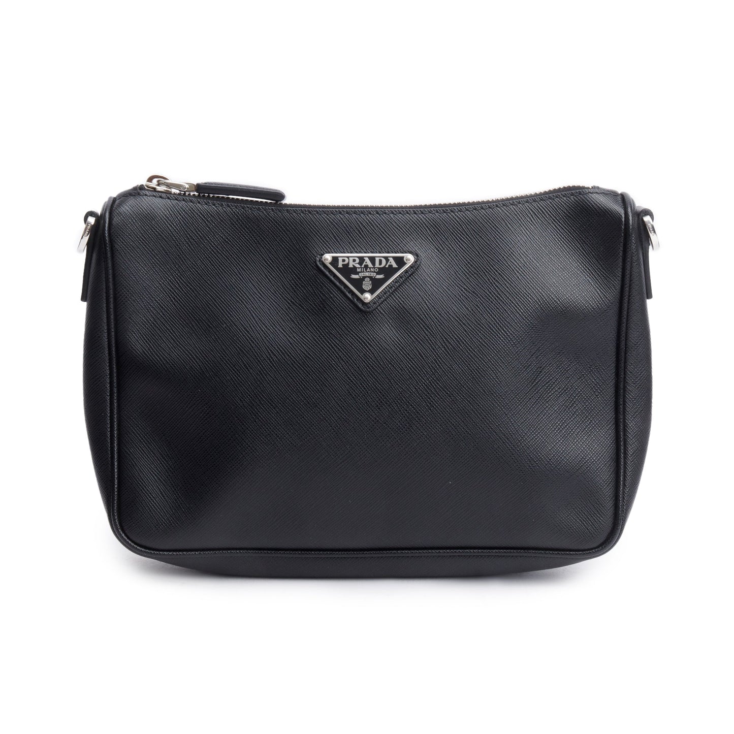Prada Saffiano Travel Pocket Zippered Shoulder Bag Black