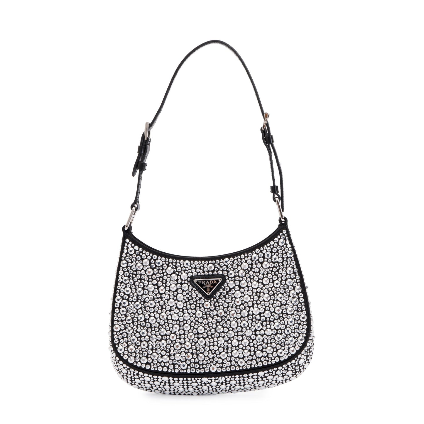 Prada Crystal Cleo Shoulder Bag Satin Black