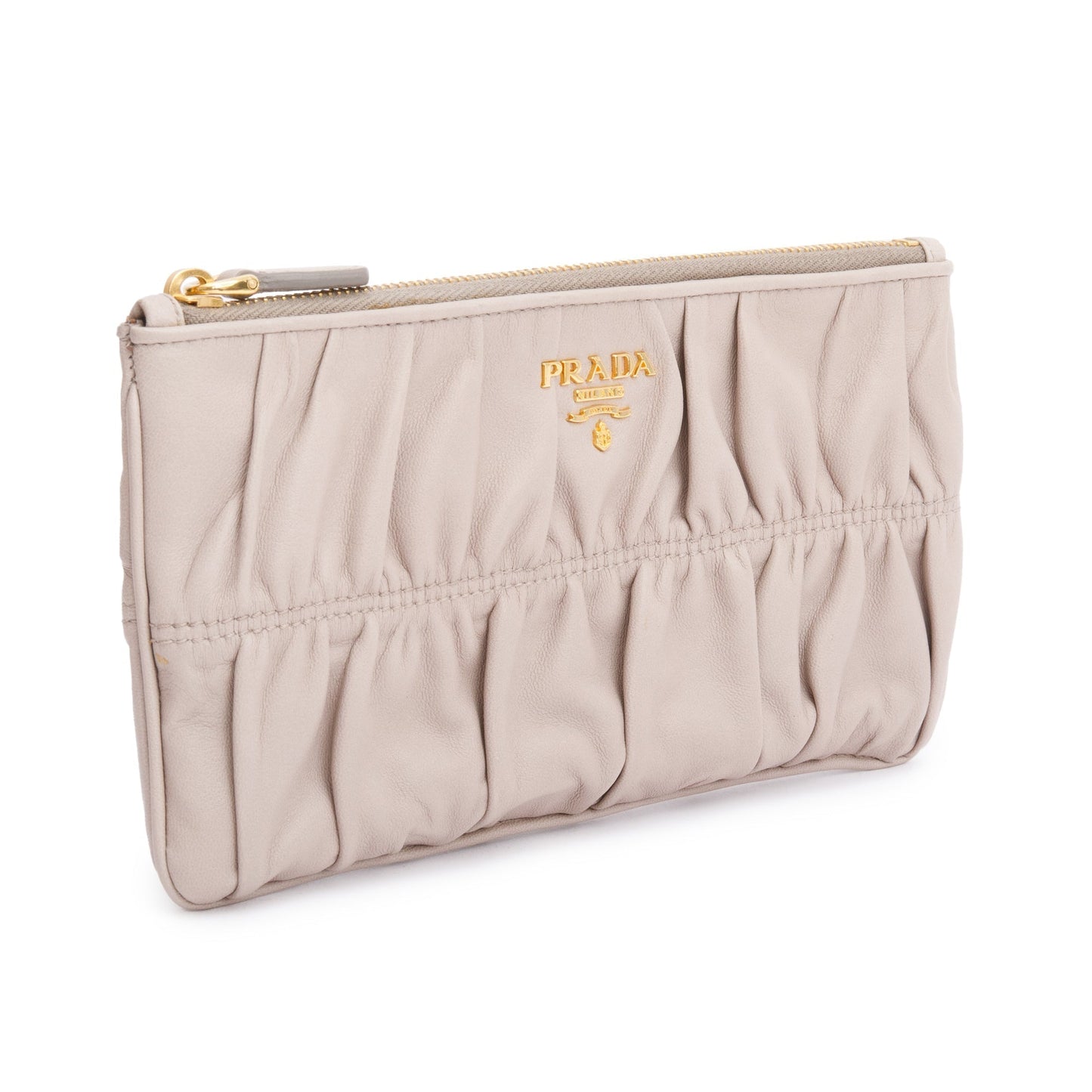 Prada Nappa Gaufre Zip Pouch Handbag Beige Small Travel Bag