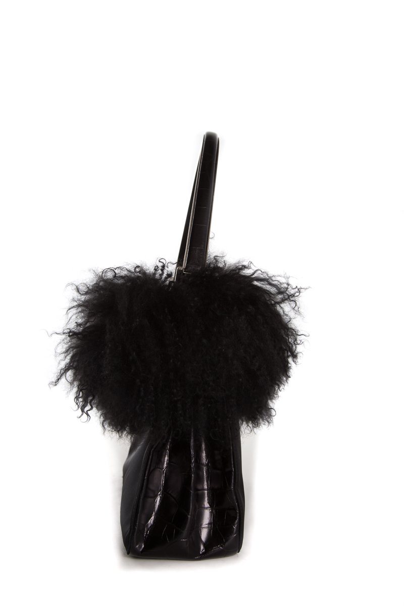 Prada Fur Handle Bag Black Travel Bag