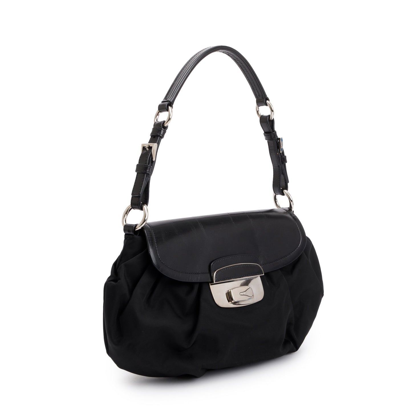 Prada Trimmed Tessuto Pushlock Flap Hobo Bag Leather Nylon Travel Bag