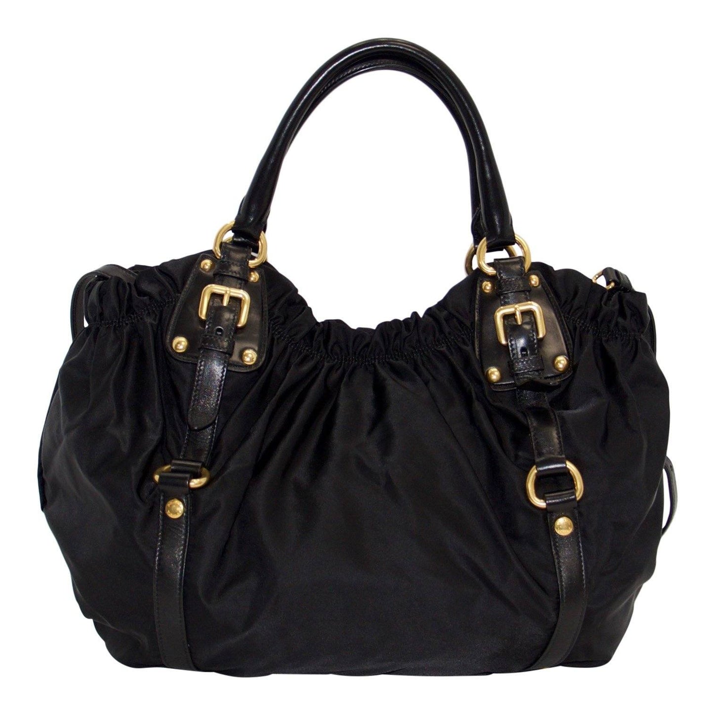 Prada Jacquard Two Way Handbag Nylon Black Travel Bag