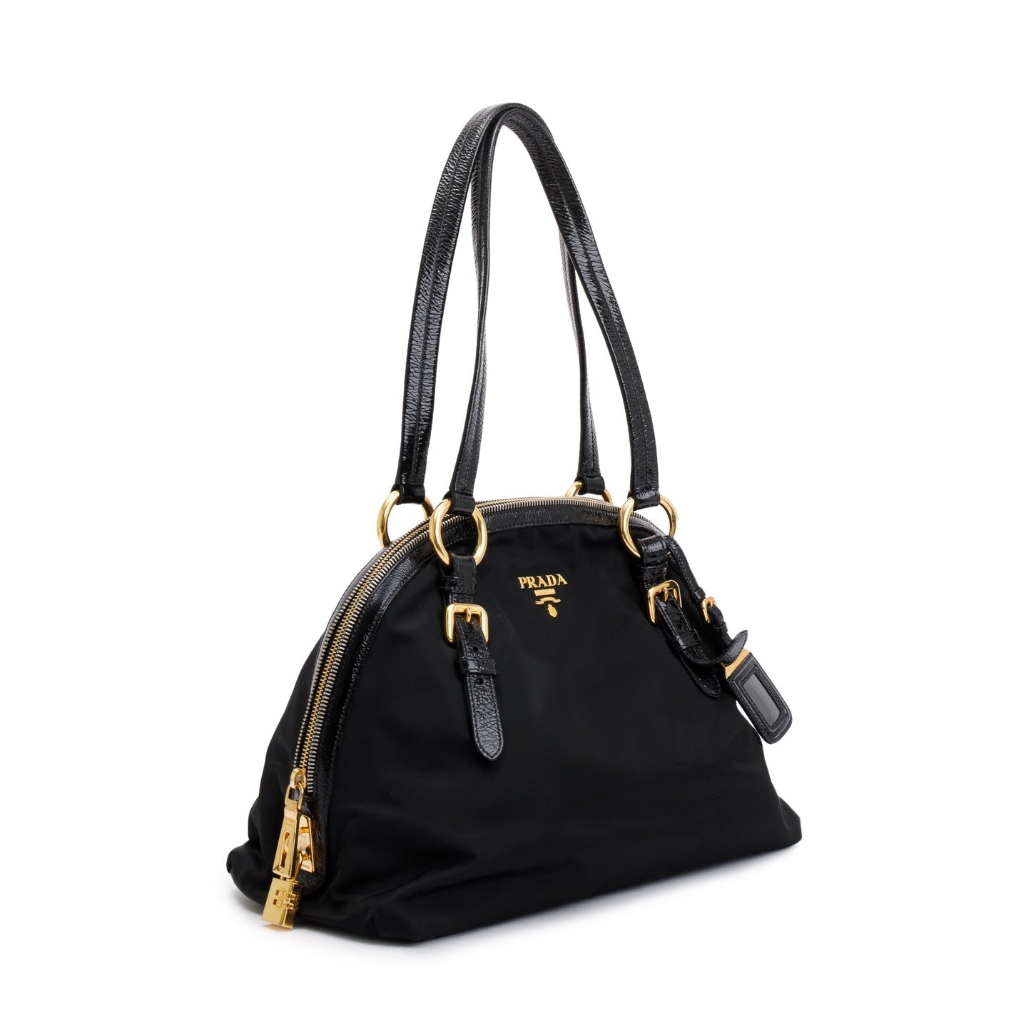 Prada Patent Trimmed Tessuto Dome Tote Handbag Leather Nylon Tote Bag