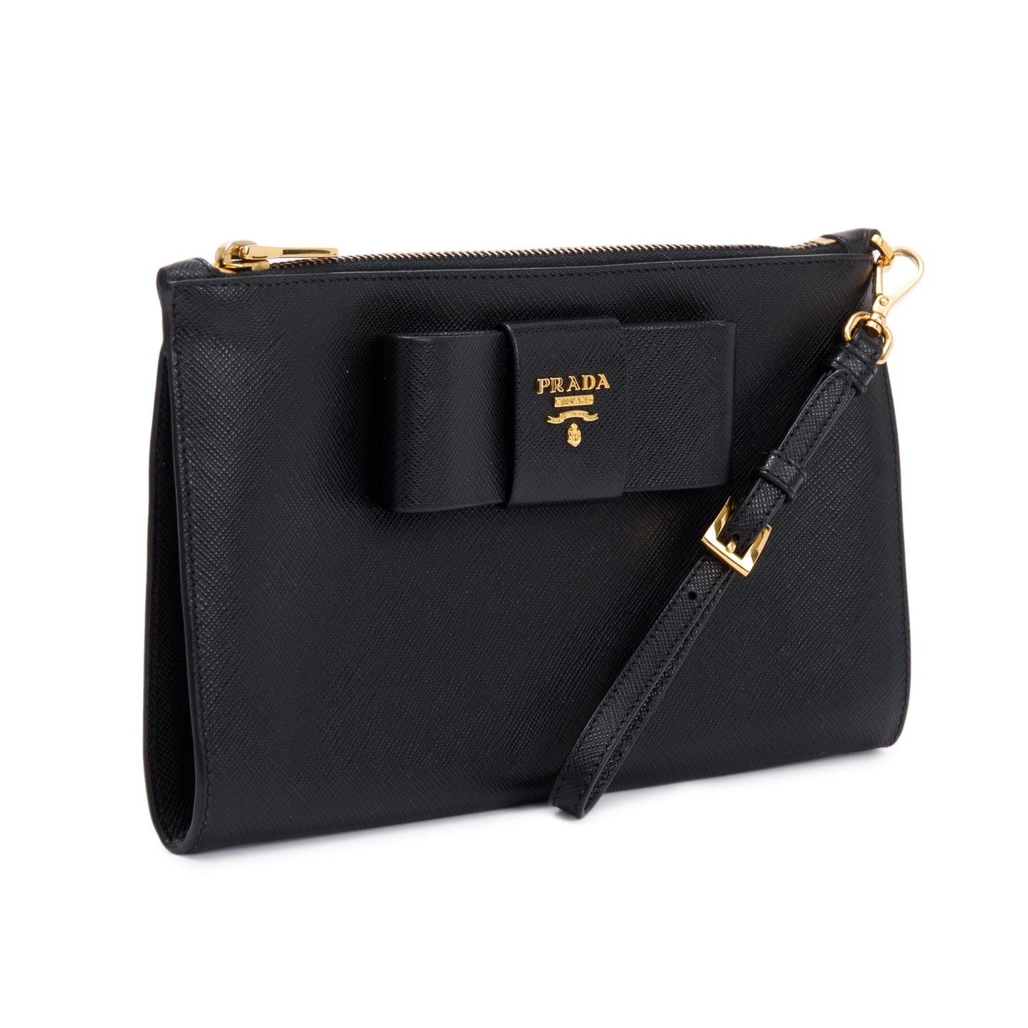 Prada Saffiano Wristlet Clutch Handbag Black Clutch Bag