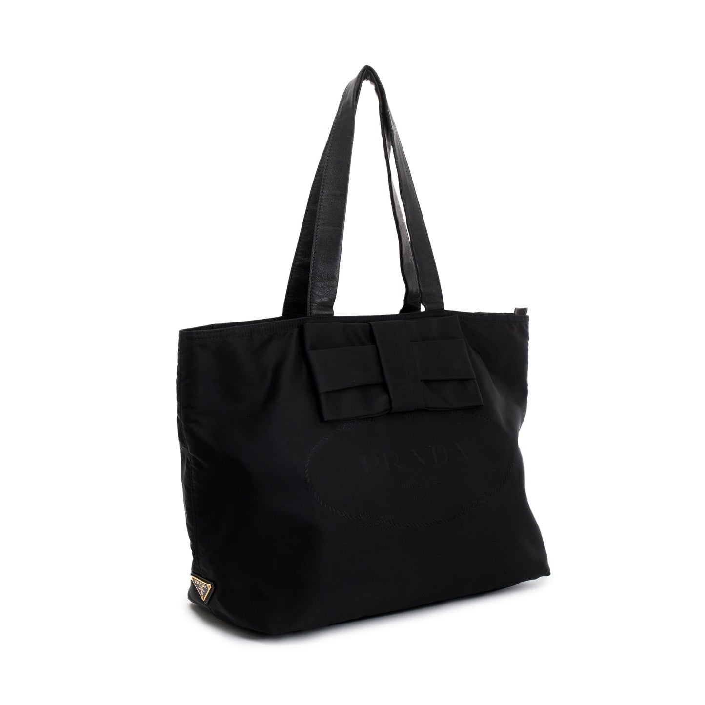 Prada Tessuto Bow Tote Handbag Nylon Black Tote Bag