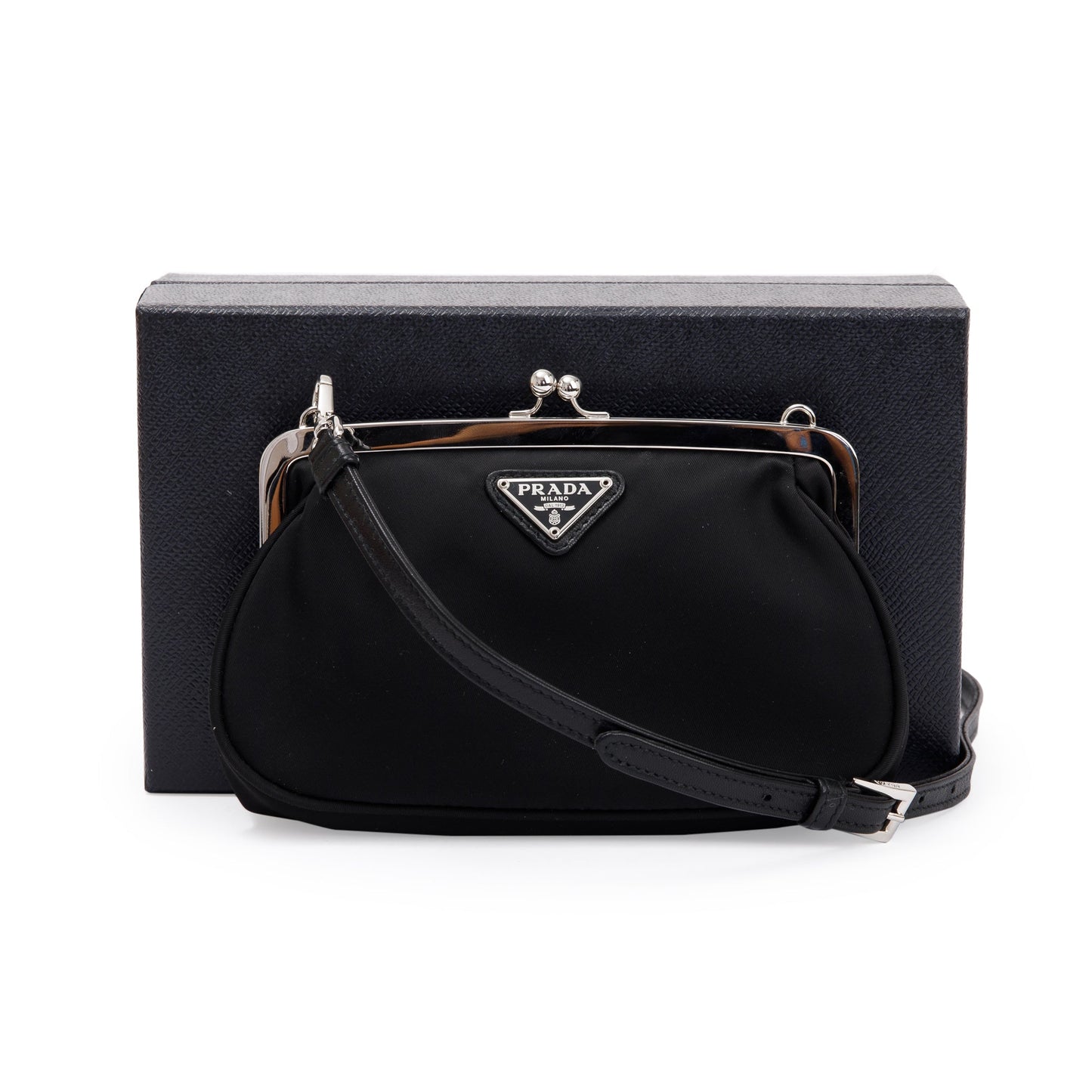 Prada Tessuto Kisslock Crossbody Bag Nylon Black