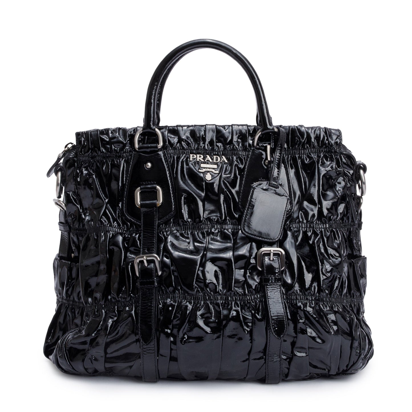 Prada Vernice Gaufre Shopping Tote Black Tote Bag