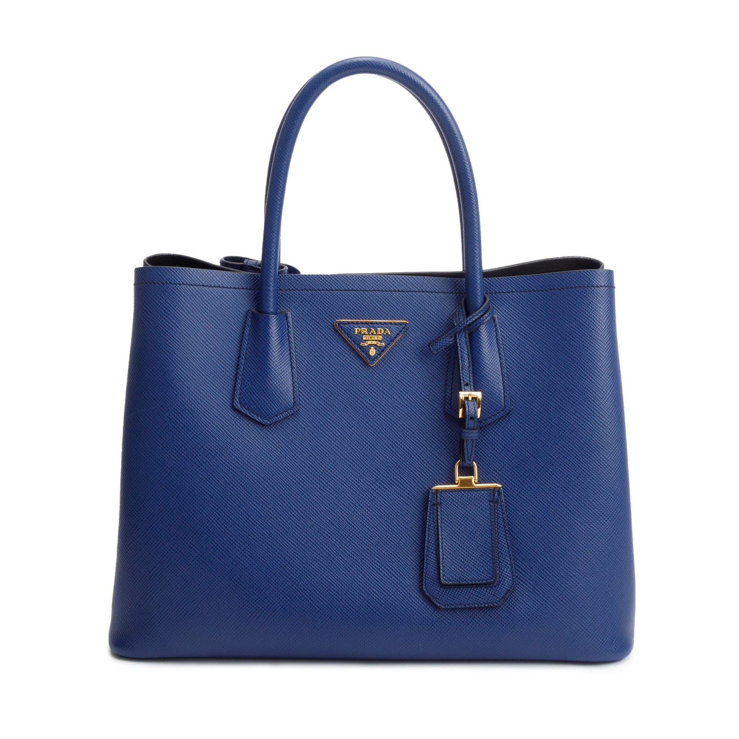 Prada Saffiano Lux Cuir Double Tote Handbag Blue Medium Tote Bag