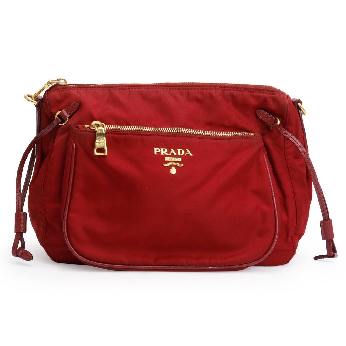 Prada Burgundy Saffiano Trimmed Tessuto Crossbody Bag Nylon