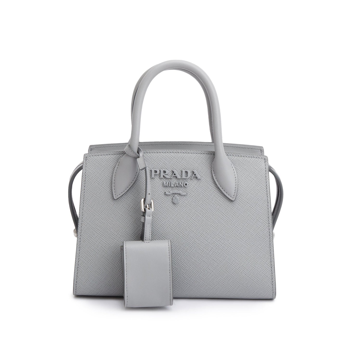 Prada Grey Saffiano Cuir Monochrome Top Handle Tote Mini Tote Bag