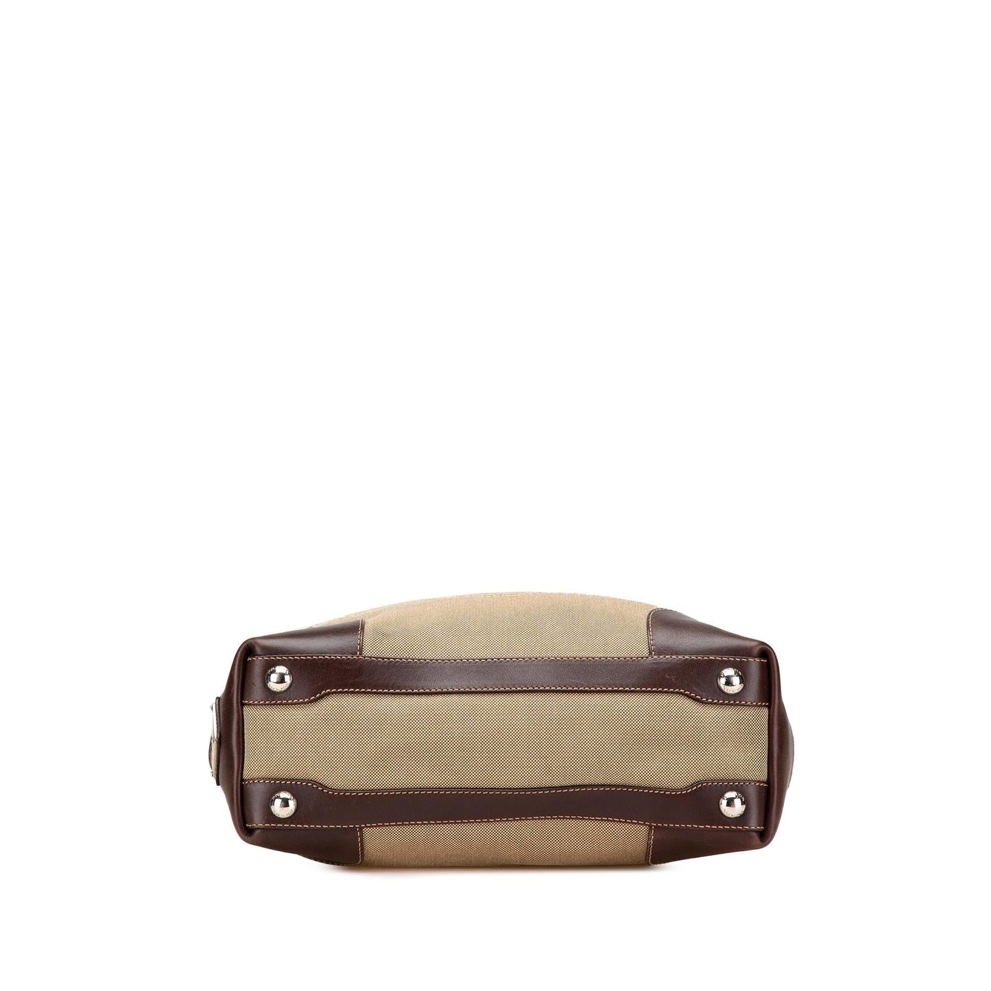 Prada Trimmed Canapa Satchel Leather Canvas Logo Satchel Bag