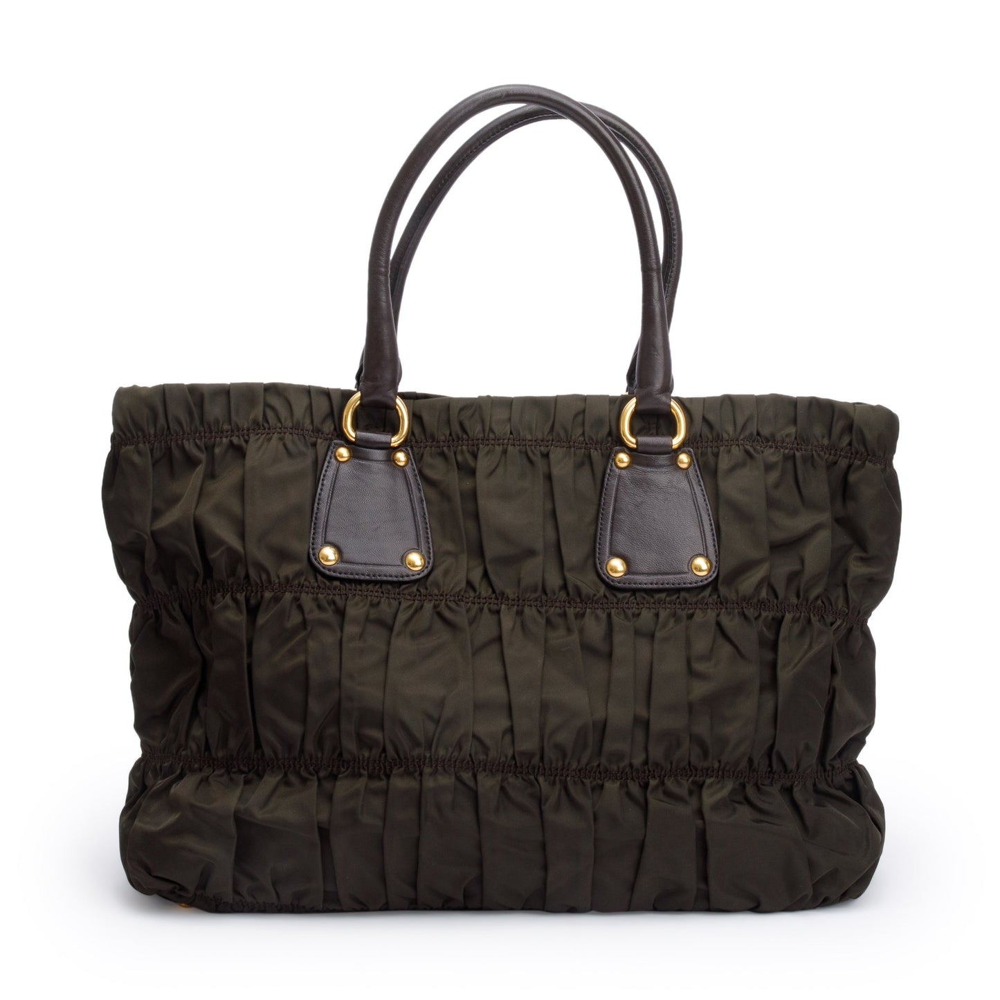 Prada Olive Tessuto Gauffre Tote Handbag Nylon Quilted Tote Bag