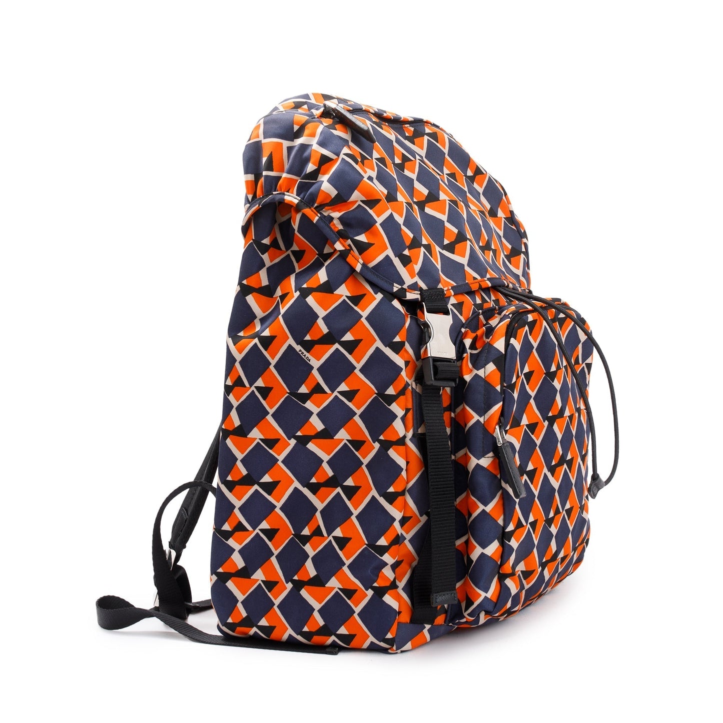 Prada Orange Navy Tessuto Stampato Double Buckle Backpack