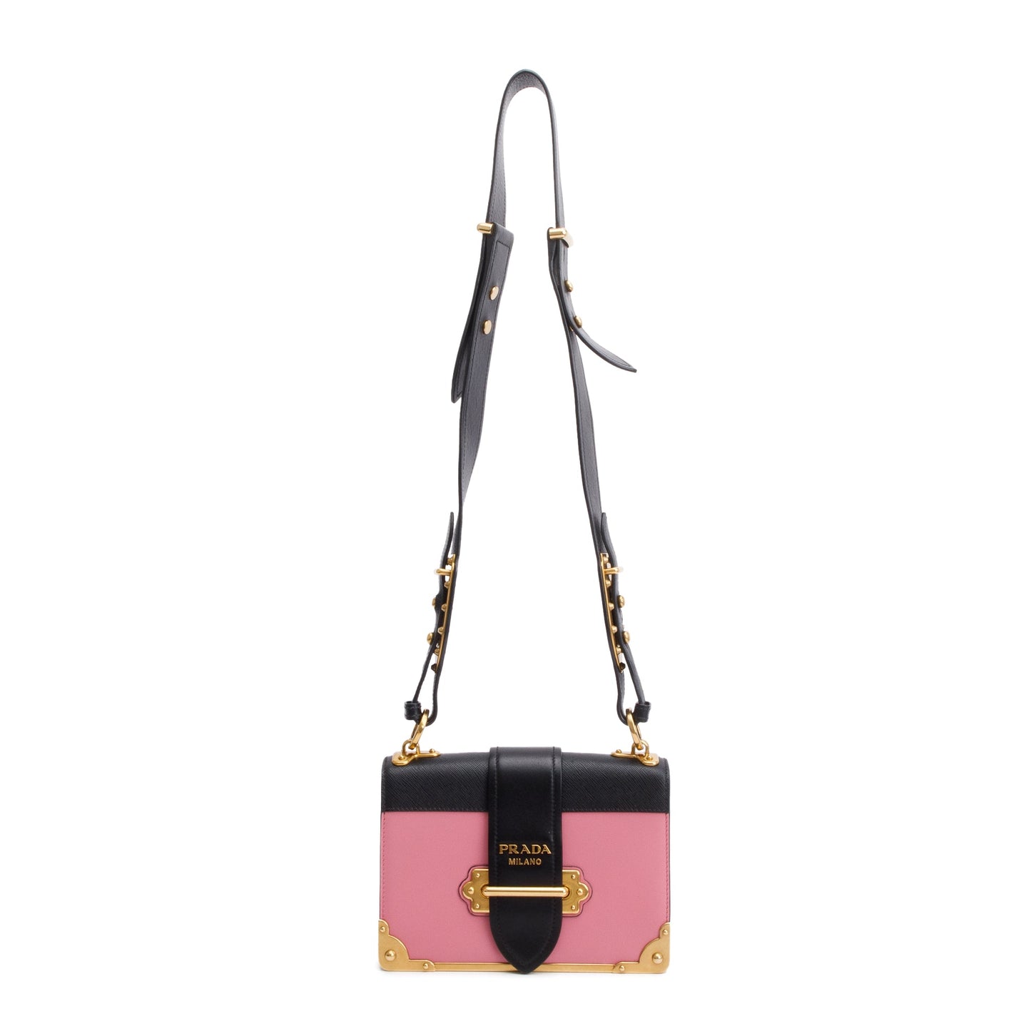 Prada City Calf Saffiano Cahier Bag Black Pink Travel Bag