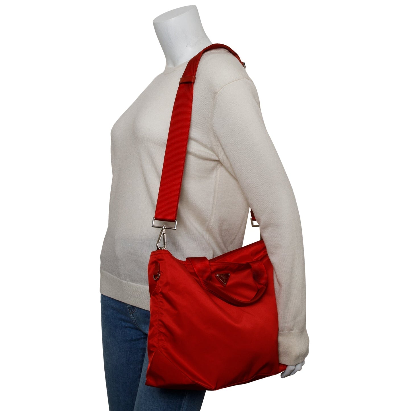Prada Trimmed Tessuto Convertible Tote Handbag Leather Nylon Tote Bag