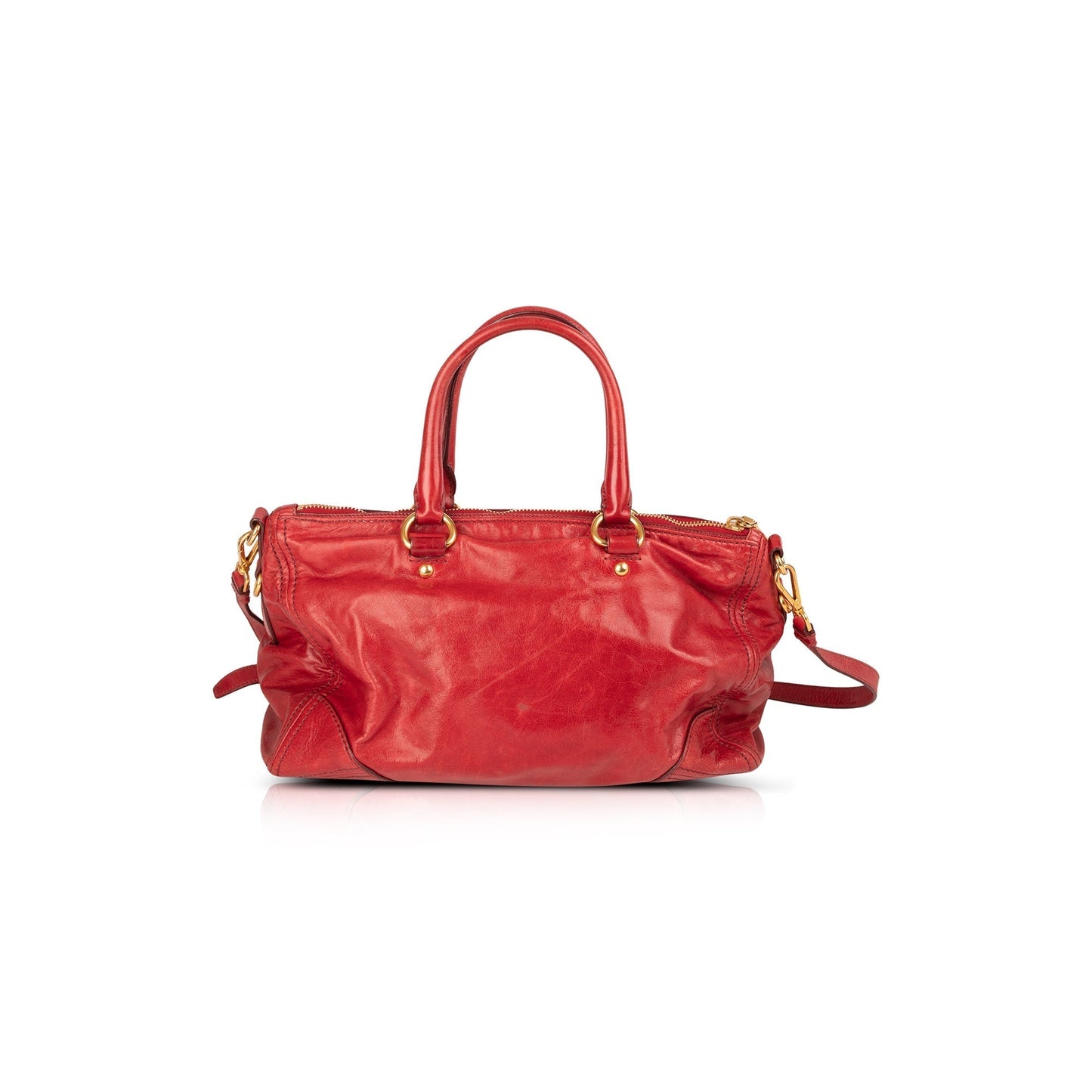 Prada Vitello Shine Tote Handbag Red Tote Bag