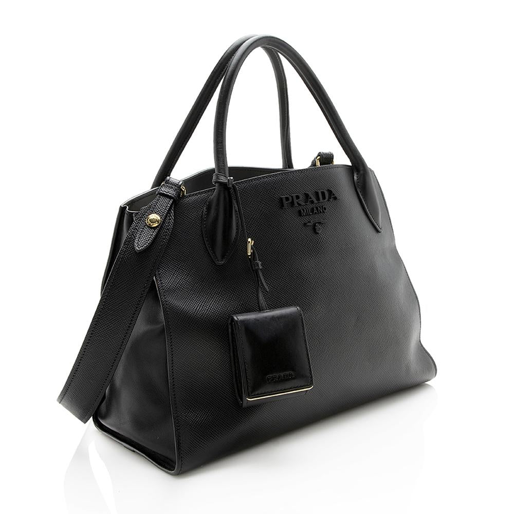 Prada Cuir Monochrome Tote Leather Saffiano Medium Tote Bag