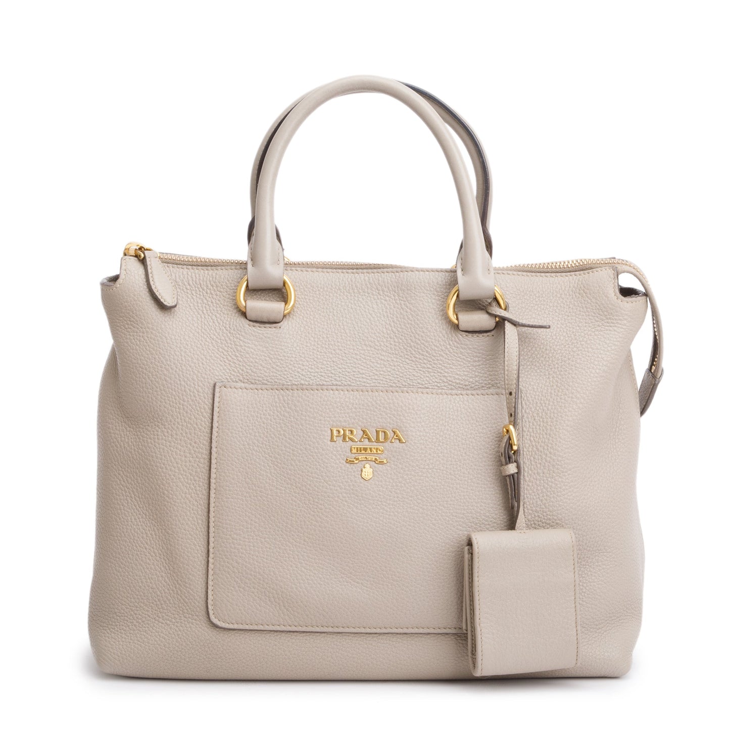 Prada Taupe Vitello Daino Pocket Zip Tote Handbag Leather Tote Bag