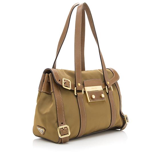 Prada Tessuto Pushlock Tote Leather Tote Bag