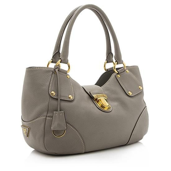 Prada Daino Pushlock Tote Leather Vitello Tote Bag