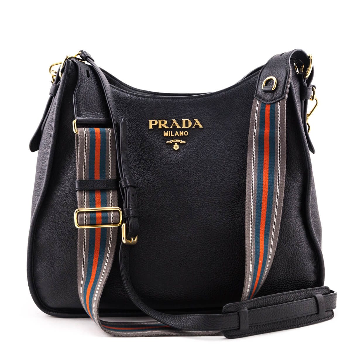 Prada Handbag Daino Hobo Vitello Black Hobo Bag