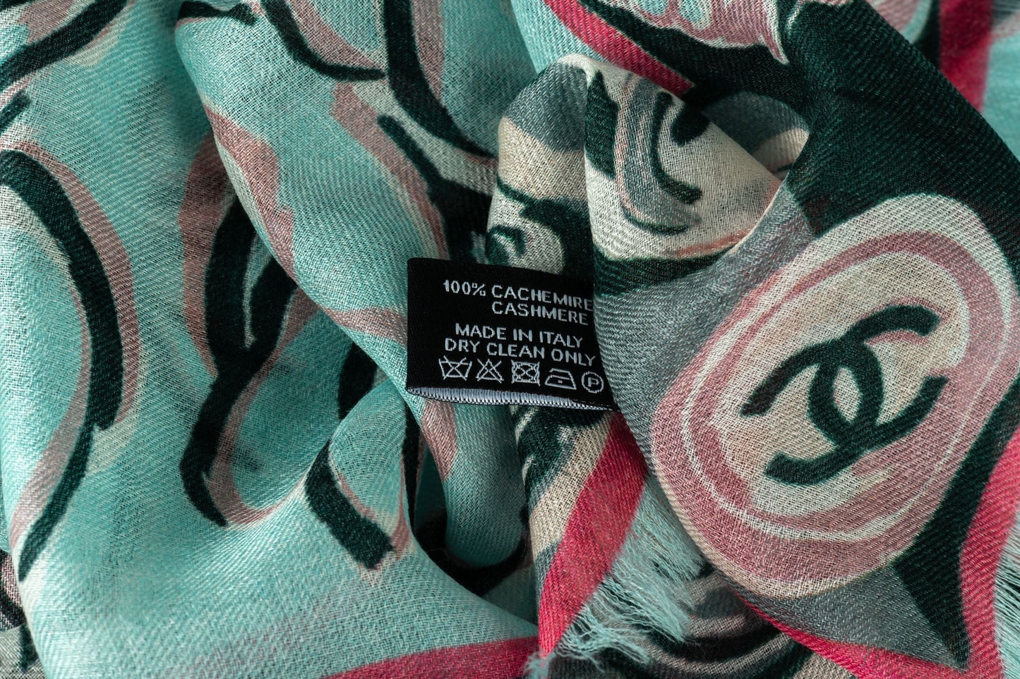 Chanel New Aqua Camellia Cashmere Shawl Handbag