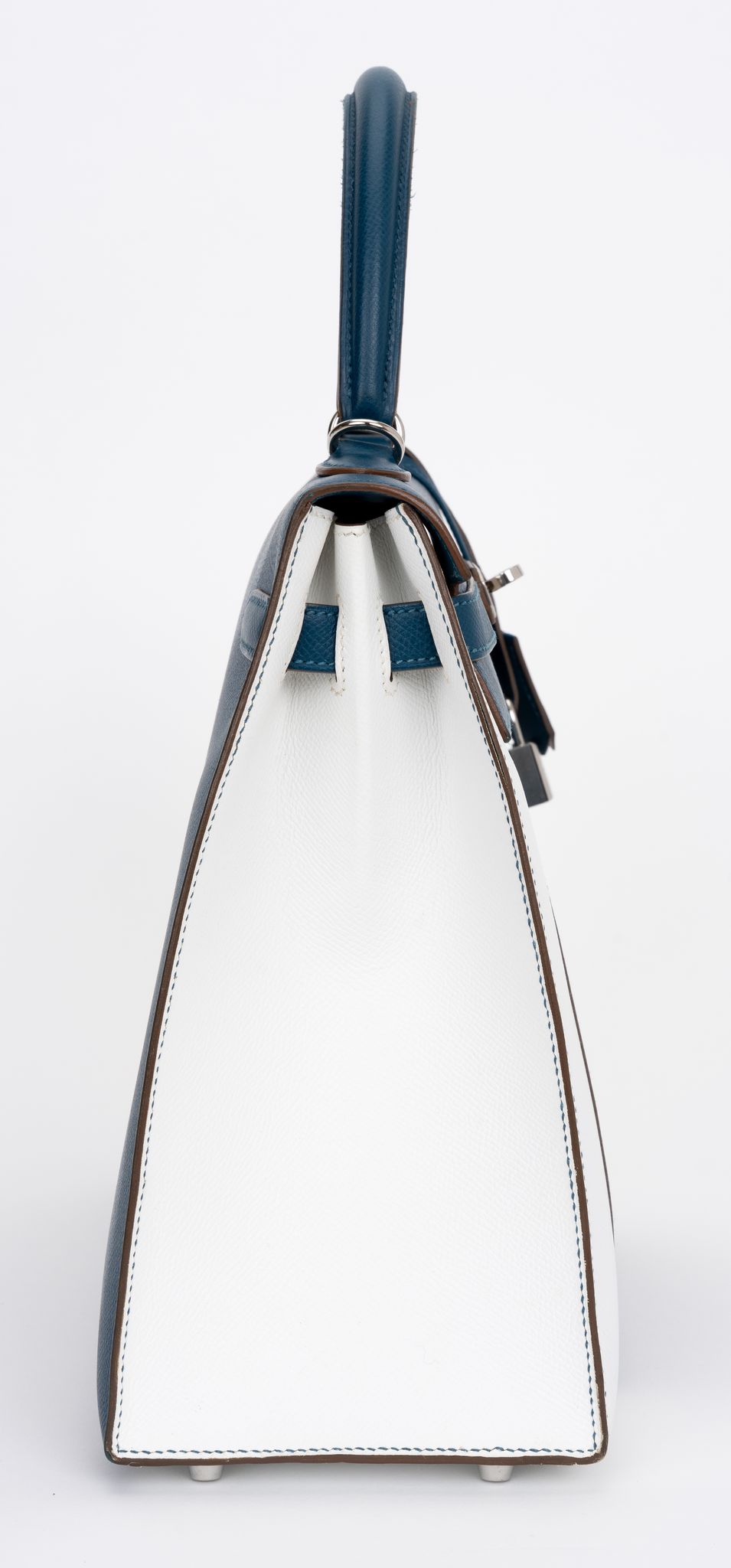 Hermes Kelly Sellier Flag Handbag White Blue Travel Bag